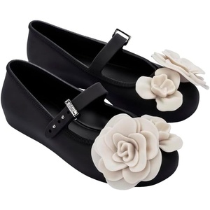 image:imagemini melissa Soft Ballerina Petals Flats with Strap for GirlsBlackBeige